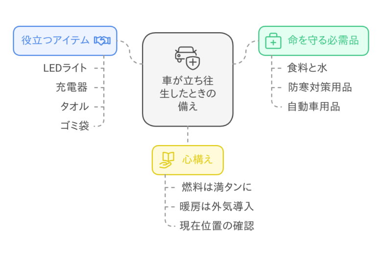 車が立ち往生したときの備蓄の体系図