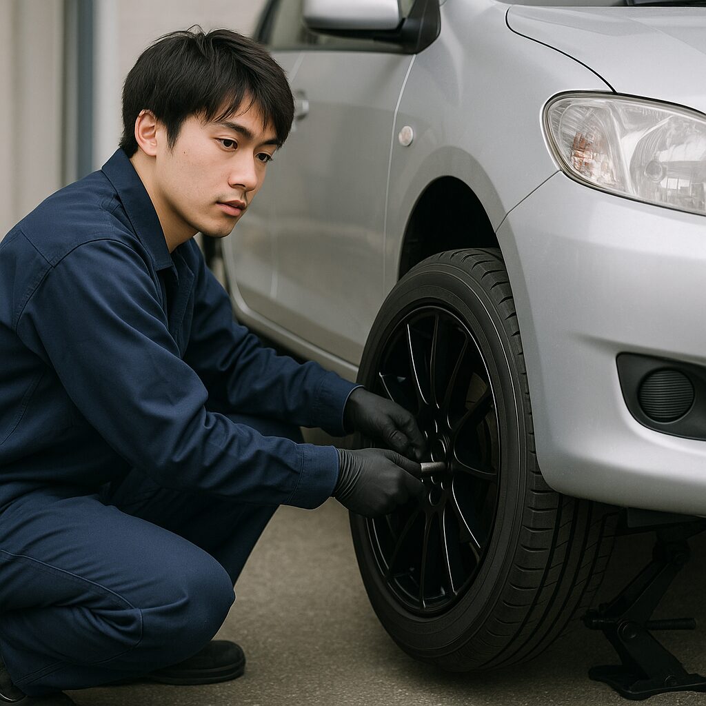 シルバーの車にブラックのホイールを装着する